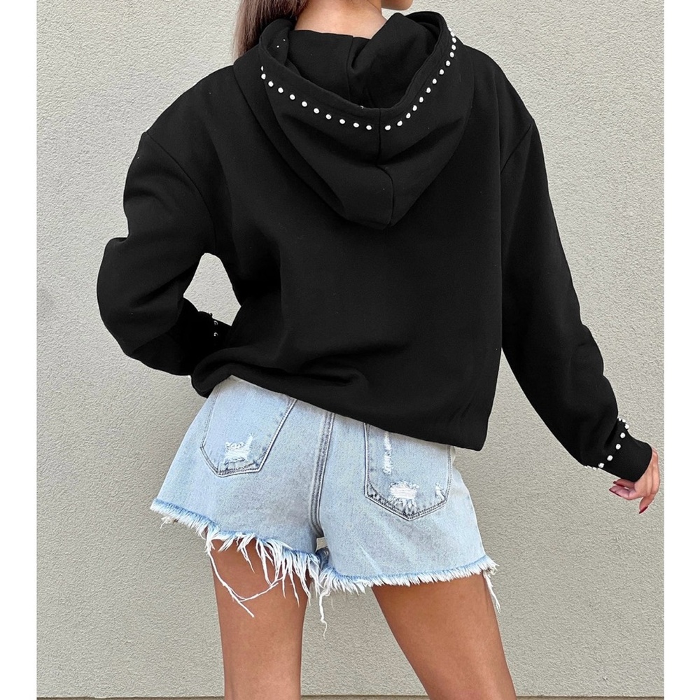 Eagles Women's Black Hoodie with Studded Details - Picture 3 of 4